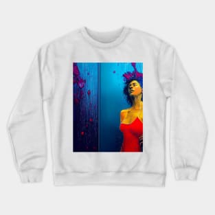 Woman taking cold shower Crewneck Sweatshirt